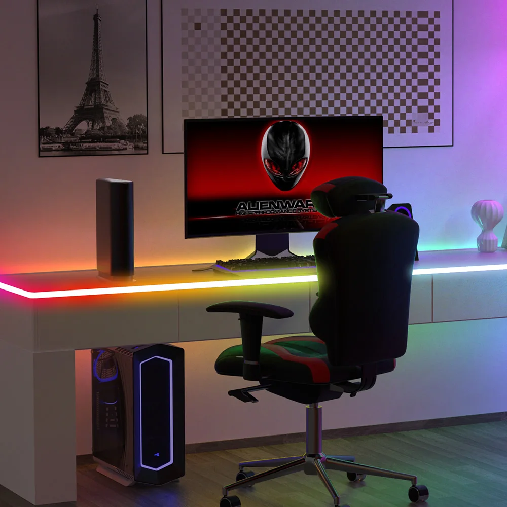light game, 5m Neon Rope Lights Soft Lighting for Gaming Desks,, Support Cutting, Smart App Control, Music Sync, Adapter
