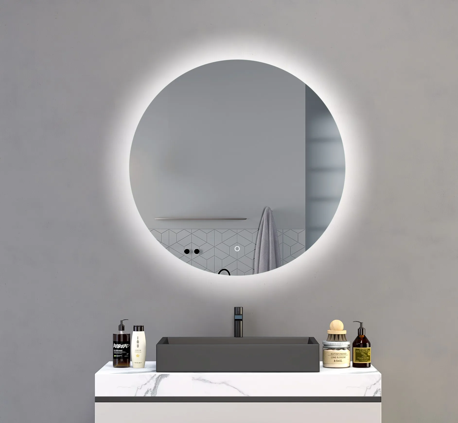 Modern Silver LED Smart Bathroom Mirror Wall-Mounted with Backlit Lighting Custom Wall Mirror Home Use Factory Installation