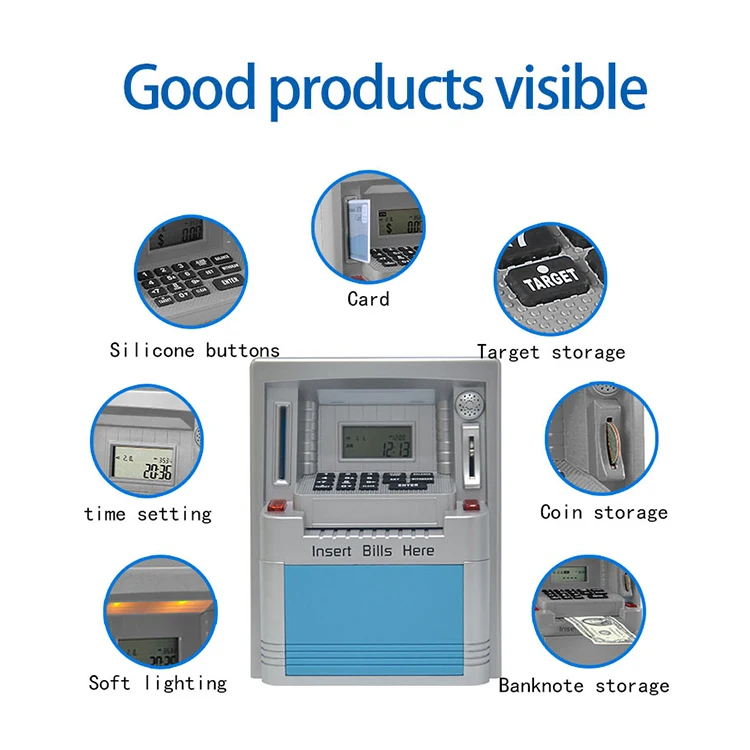 Electronic piggy bank for kids Coin banknotes can be used atm machine safe With password card function