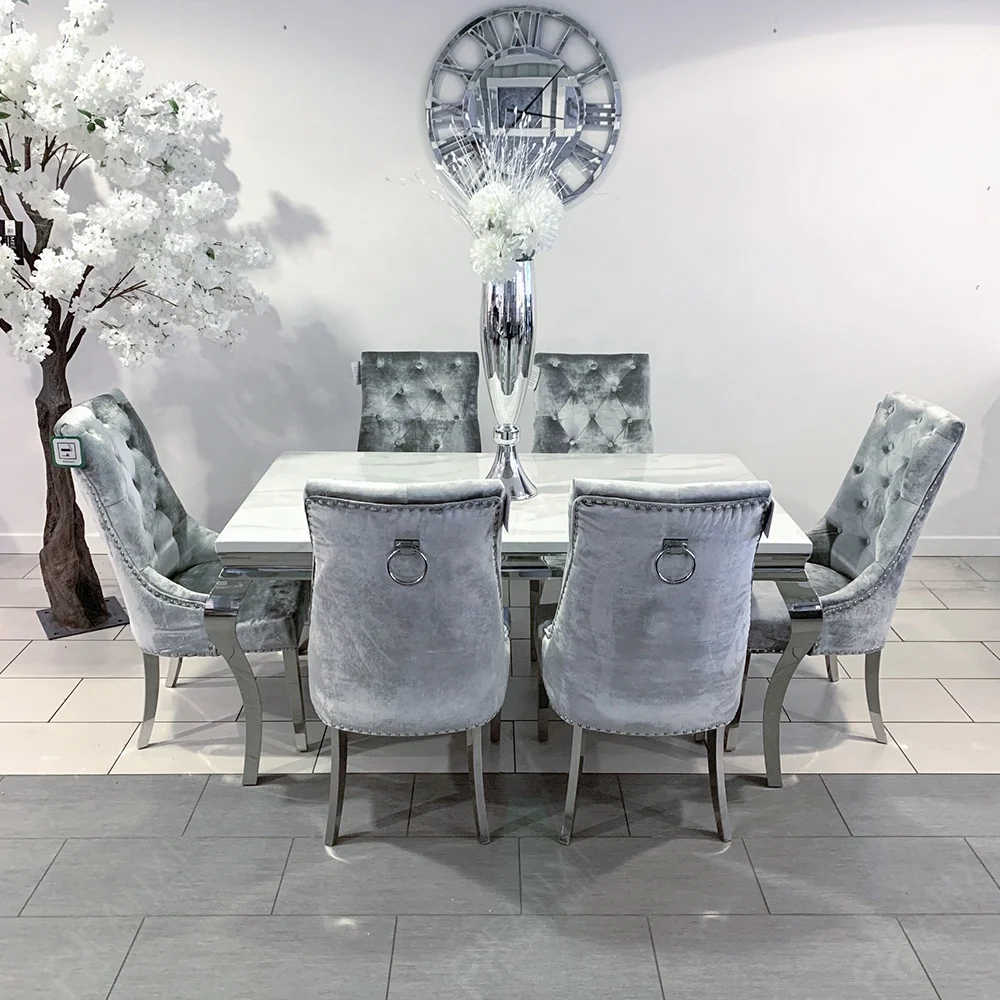 Dining room furniture UK grey modern marble luxury stainless steel wedding dining table set restaurant dining tables