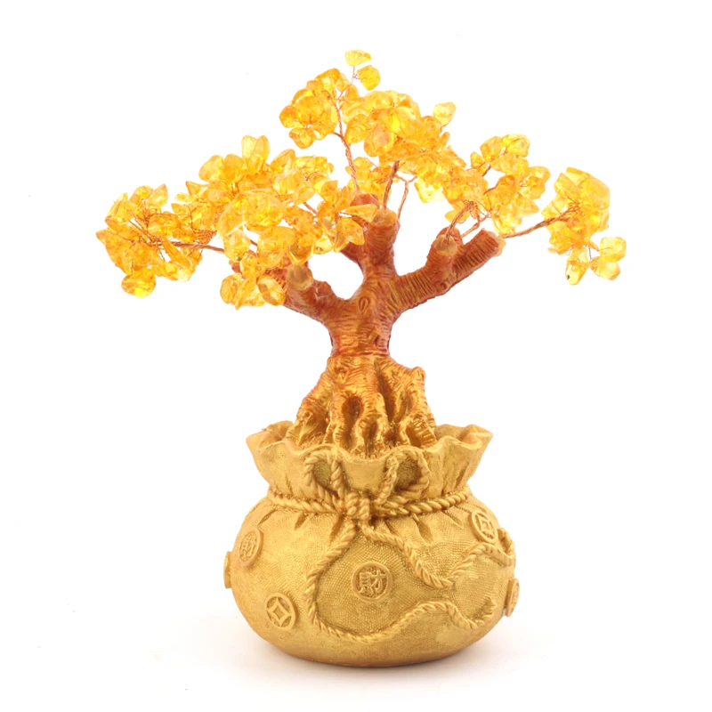 Мини натуральные декоративные растения фэн-шуй цветы искусственные деревья желтые кристаллы