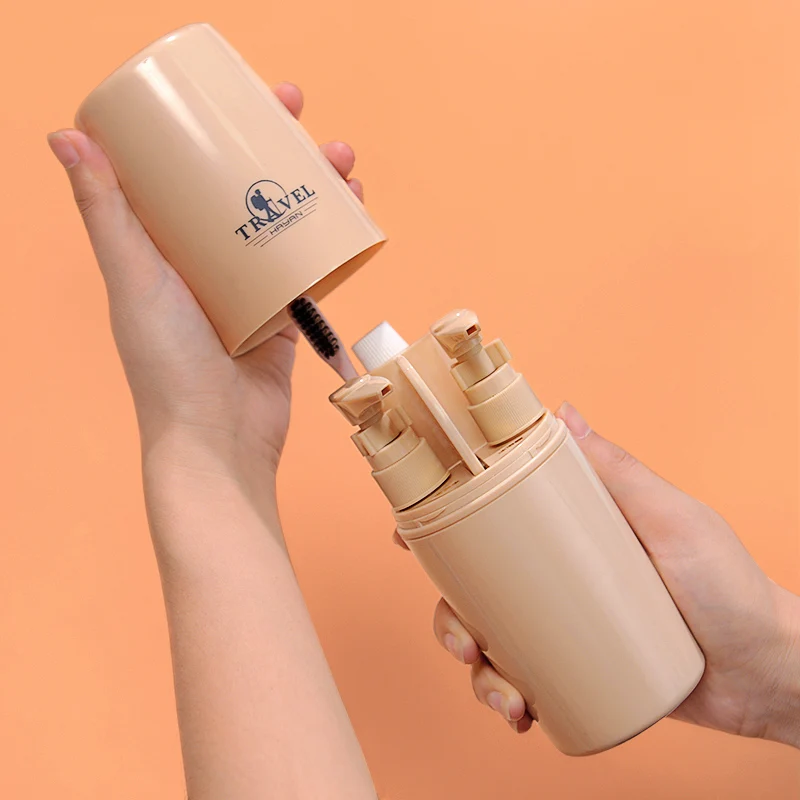 Promotion travel gift item 4 in 1 business gift set with comb sub bottles tooth brushing cup