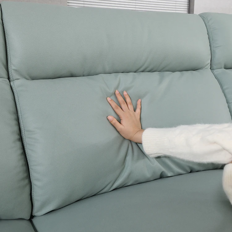 Light Green Living Room Sofa Set Furniture Sectional Modular PU Leather Sofa L Shape Sofa