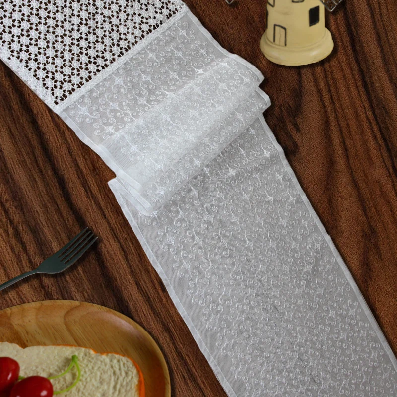 Embroidered table flag, light luxury dining tablecloth, Nordic mesh embroidered hollow decorative mesh table flag