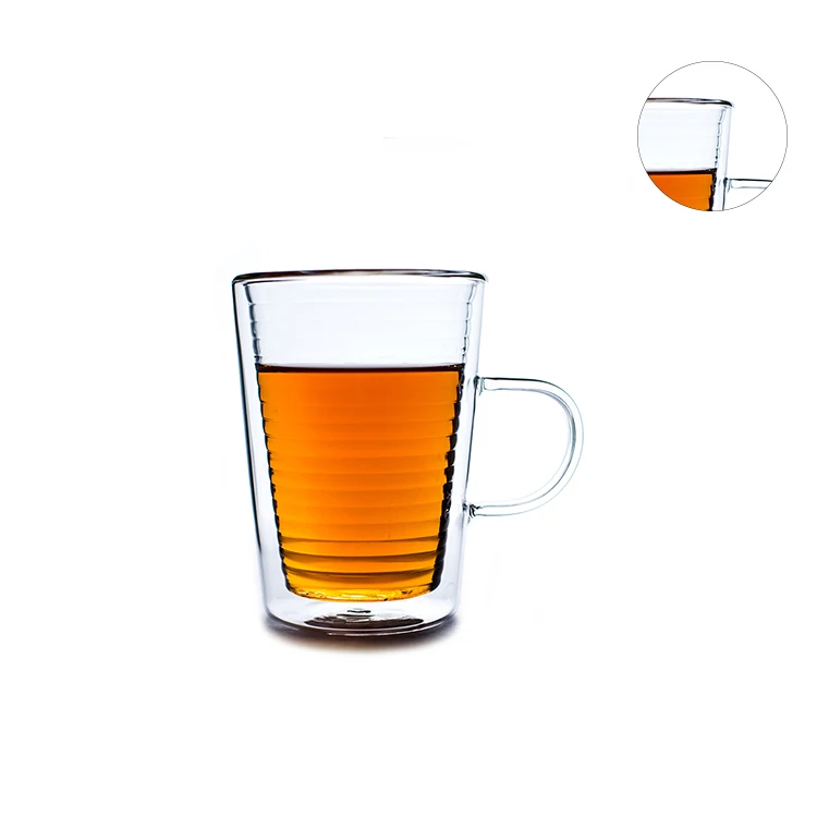 Samyo Double Wall Thermal Insulated Drinking Glasses Coffee Mugs for Latte Cappuccino Espresso Glass Tea Cups With Handle