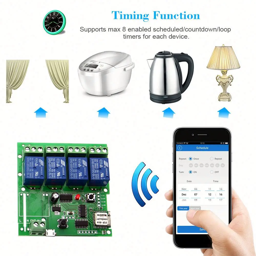  Wi-Fi релейный модуль переключателя eWeLink DC 7 в 12 В 32 ESP8266 4-канальный умный пульт дистанционного управления «сделай сам» таймерный выключатель для умного дома Описание