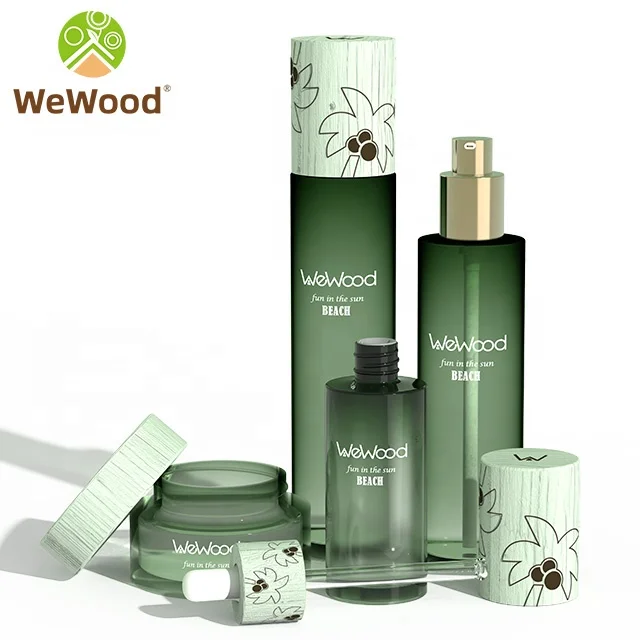 Cosmetic Container Set Lotion Bottle Cream Jar Dropper Bottle Glass Cosmetic Packaging With Wooden Lid