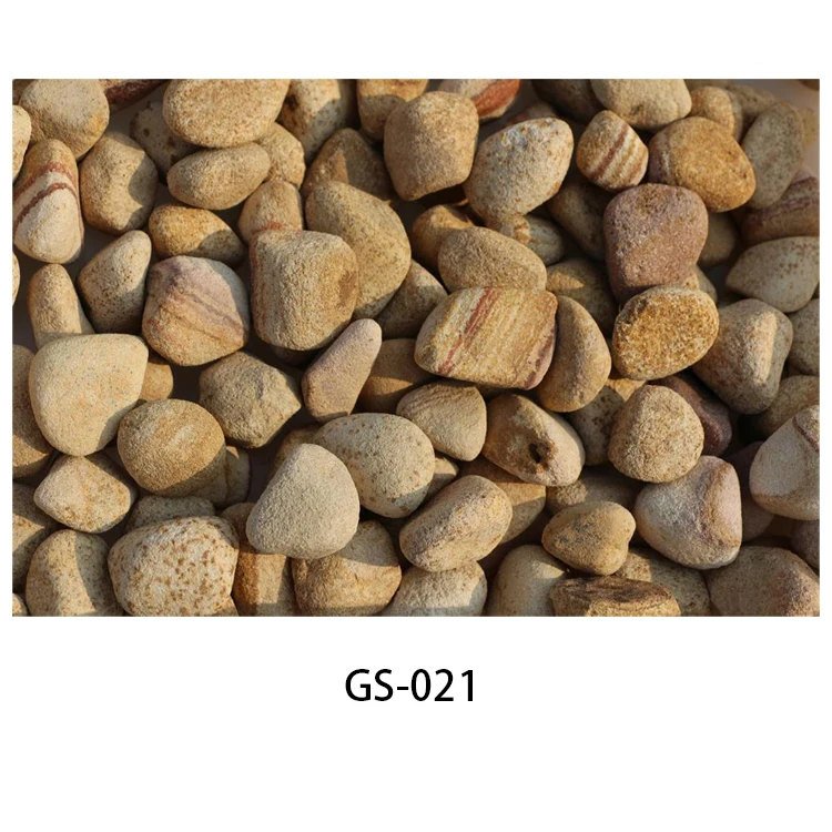 Hot Sale GS-021 Natural rolling decorative yellow wood grain color beans pebbles ball stone