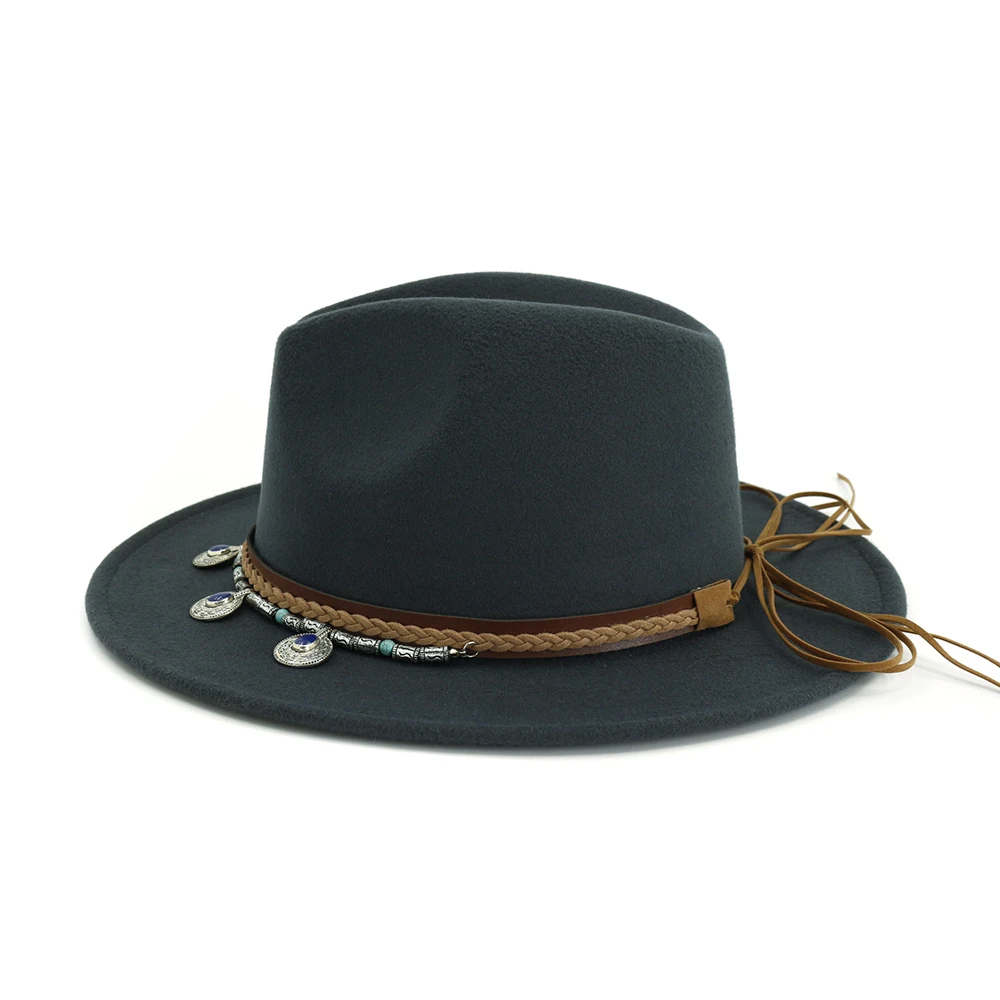Шляпа в национальном стиле в Западном ковбойском стиле с перекрестными краями, популярная осенне-зимняя шерстяная джазовая шляпа, фетровая шляпа для мужчин и женщин, фетровая шляпа