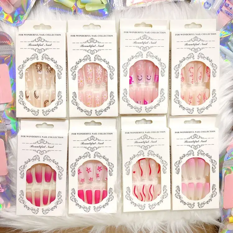 Artificial Nail Private Label Fakenail Bling Acrylic Long Fake Crystal Coffin Press On Nails Rhinestone Set Kit For Women