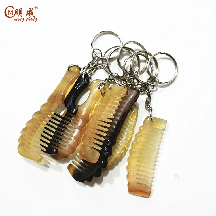 Highly polishing handle make horn comb keychain custom logo,funny keychain