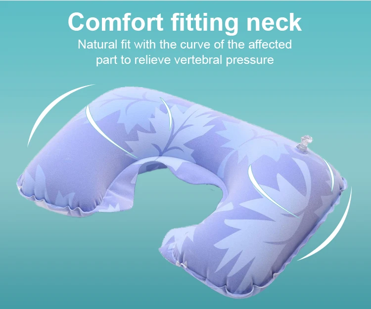 portable Blue air flight head rest inflatable neck pillow neck pillow lumbar support medical polyester travel pillow