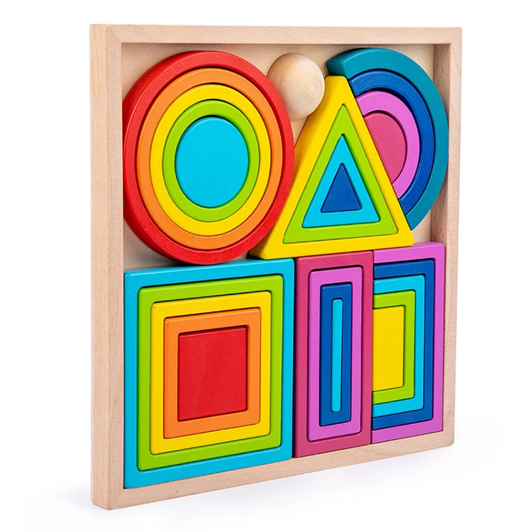 WOODEN RAINBOW BUILDING BLOCK GEOMETRY SHAPE COGNITION CHILDREN WOODEN BLOCK SET MONTESSORI EDUCATIONAL STACKING BLOCKS KIDS TOY