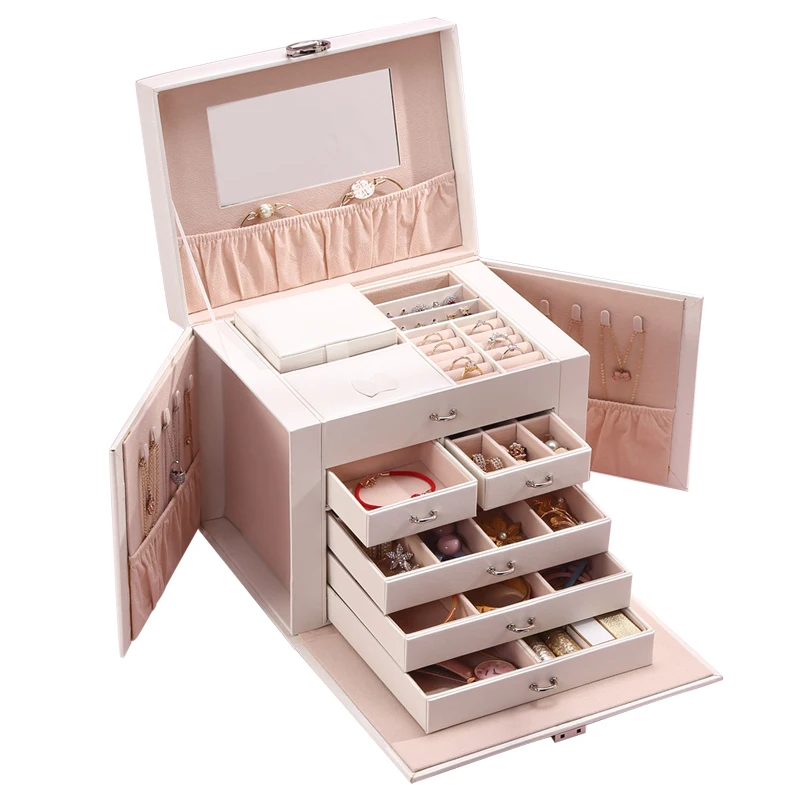 2022 Роскошная большая шкатулка для ювелирных изделий с логотипом на заказ, большой органайзер для ювелирных изделий из искусственной кожи, кольца, серьги, ожерелье, Подарочный чехол для свадьбы