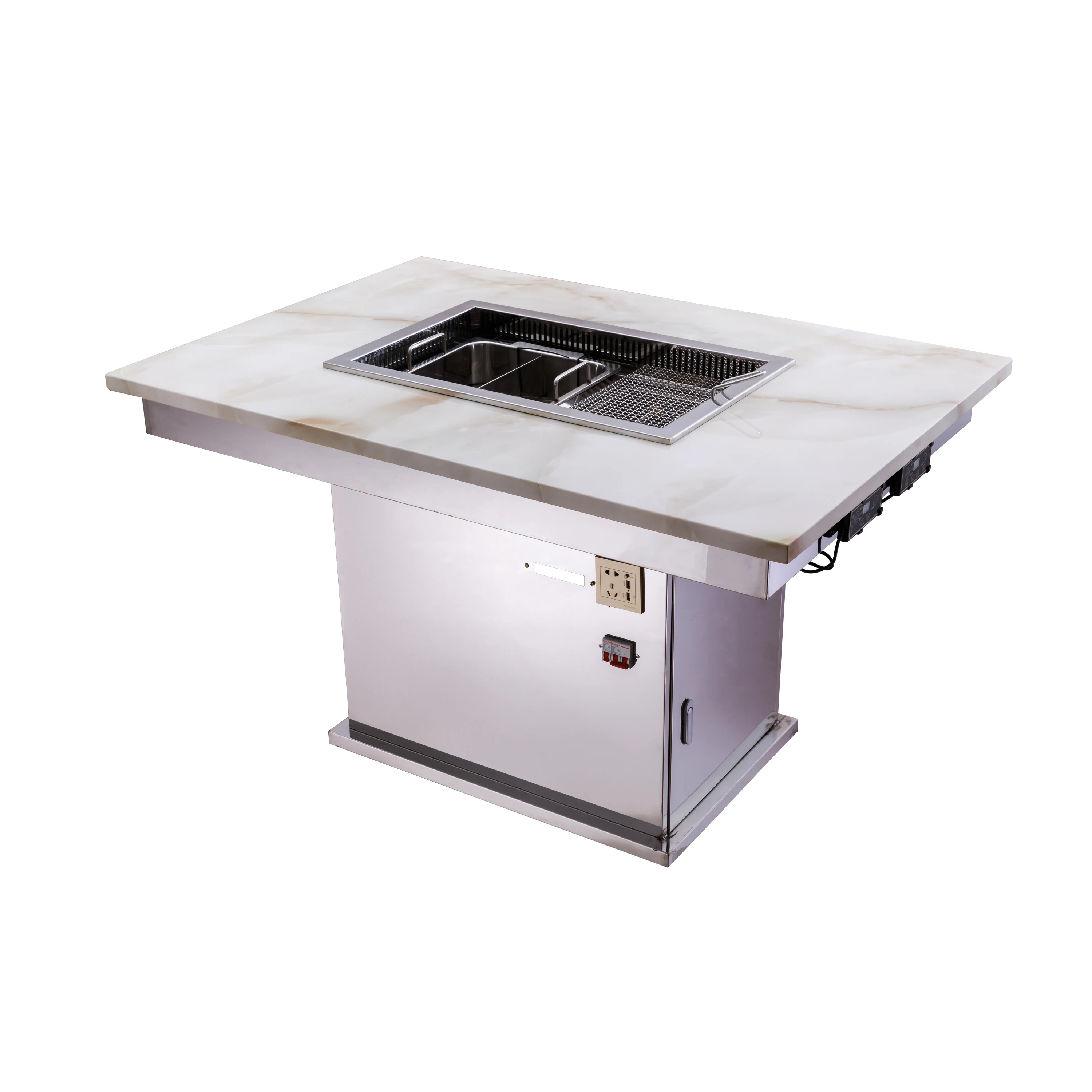 Restaurant Smokeless Hot Pot Table and BBQ Grill Marble Table With Grill