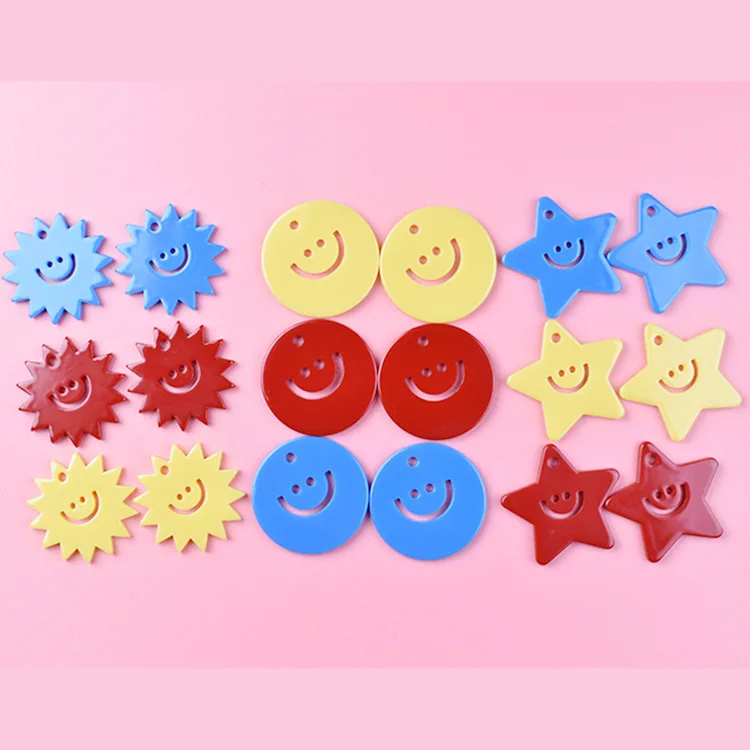 Wholesale blank red blue acrylic star sun round shape smile charms for DIY decoration necklace earring keychain Jewelry Making