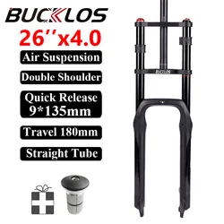 BUCKLOS 26 Inch Bike Air Suspension Fork Double Shoulder Snow Fork MTB 20*4.0 Inch Fat Bike Fork 180mm for E-bike DH Bicycle