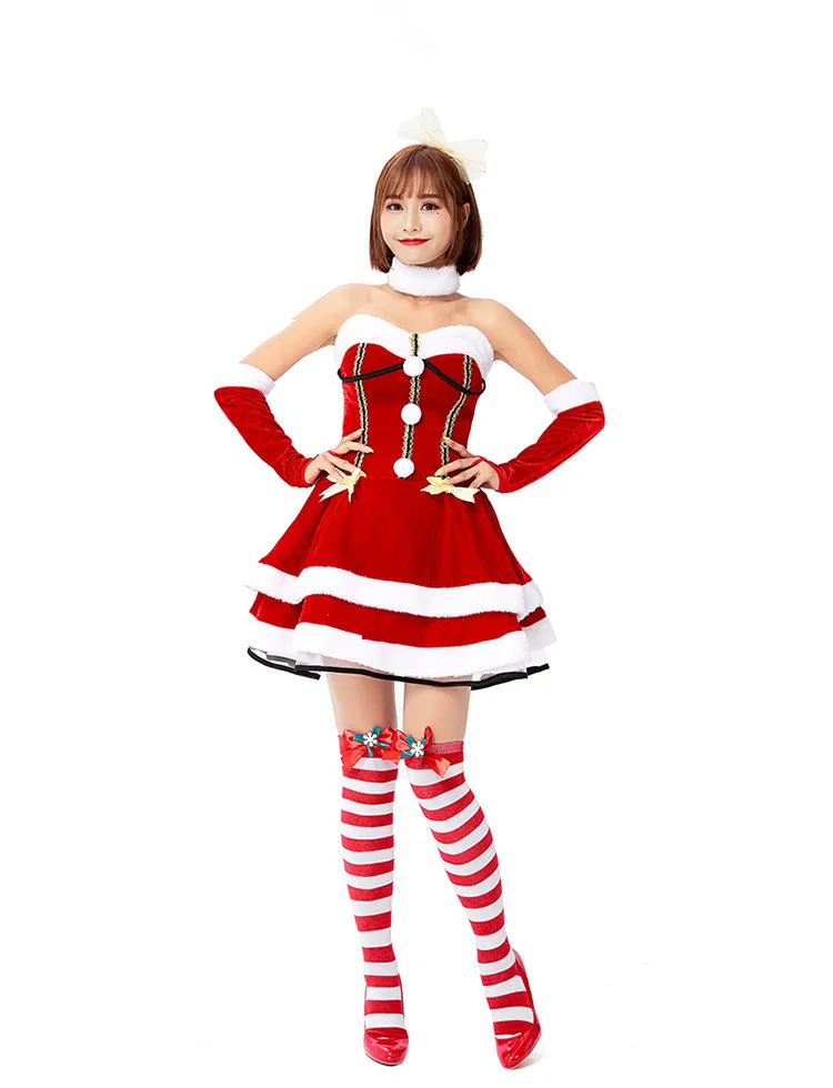 Новый год, новое рождественское платье без бретелек, сексуальный красный женский Рождественский костюм, наряд для вечеринки