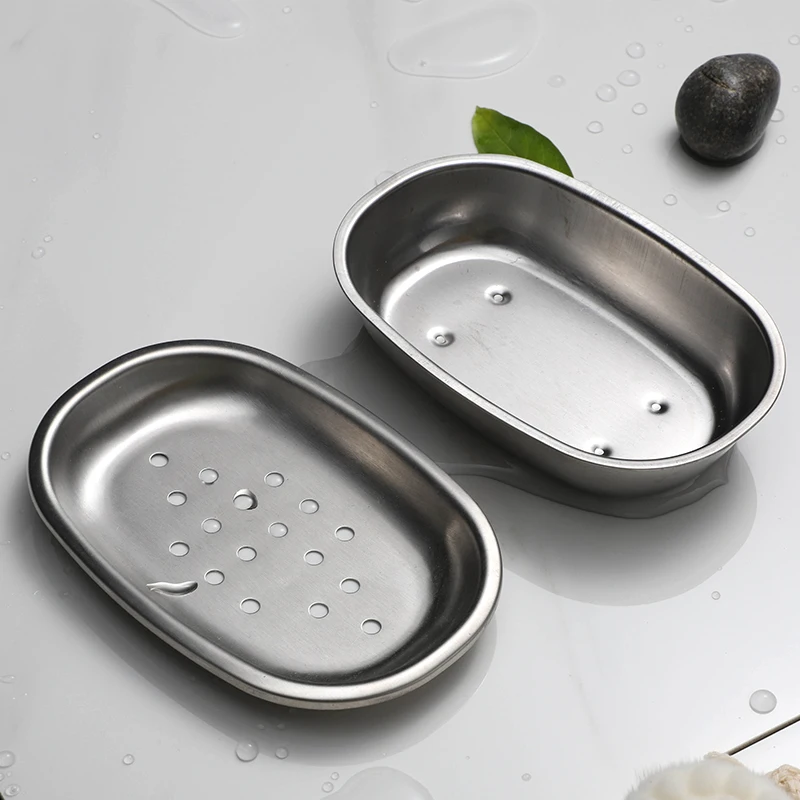 Chrome Bathroom Set Accessories Oval New Simple 2 Pieces Stainless Steel Concrete Soap Dish  Holder
