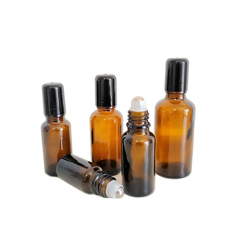 
10ml 15ml 20ml 30ml 50ml 100ml Matte Black Amber Glass Roll on Bottles Stainless Steel Roller Ball for Perfume Essential Oil 