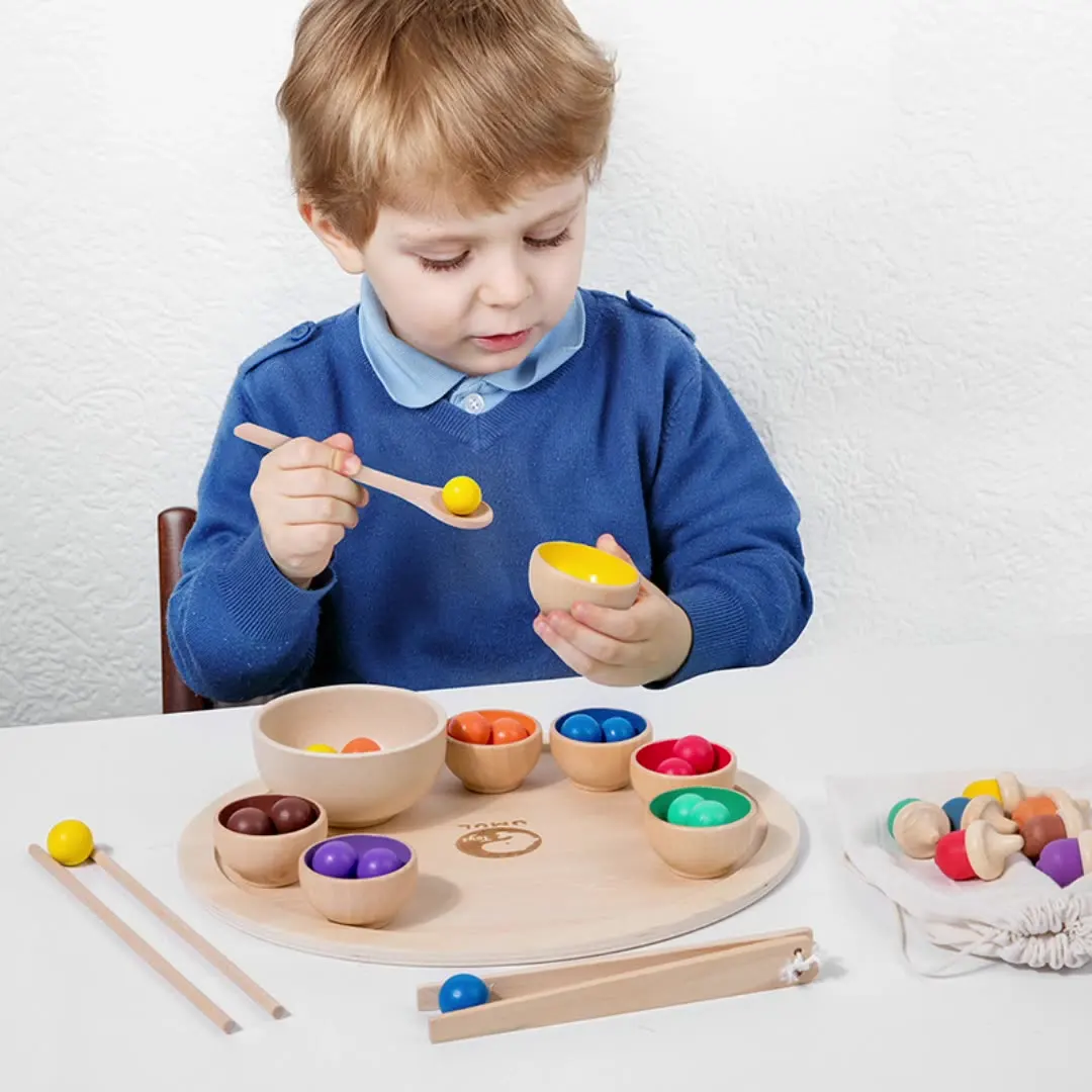 Custom Wooden Sorting Counting Toys Baby Preschool Learning Education Montessori Color Sorting Toys With Balls And Cups