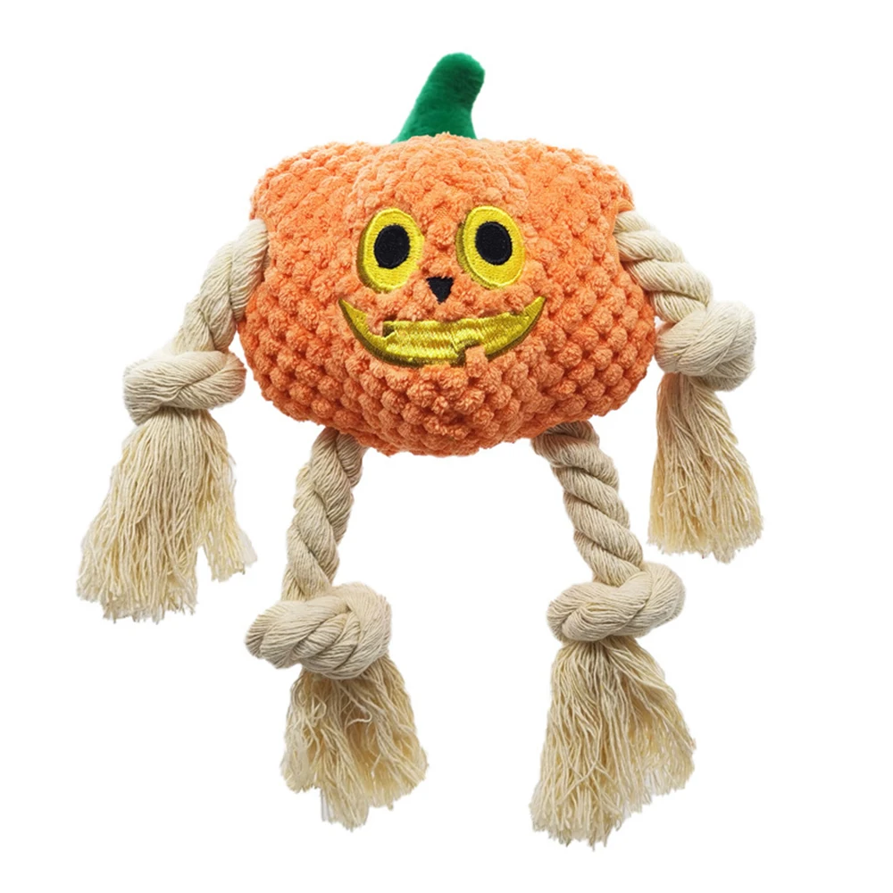 Interactive Pumpkin Shaped Squeaky Plush Dog Toy for Halloween Durable Pet Chew Toy for Small to Medium Dogs
