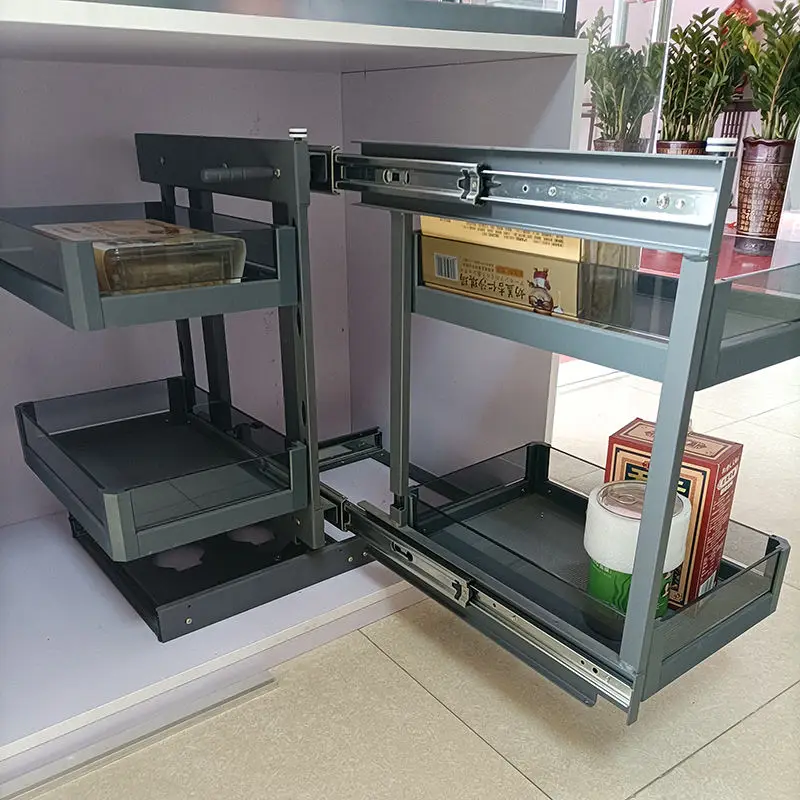 Универсальная выдвижная корзина для хранения волшебный Угловой блок кухонных шкафов организация стеклянных ящиков