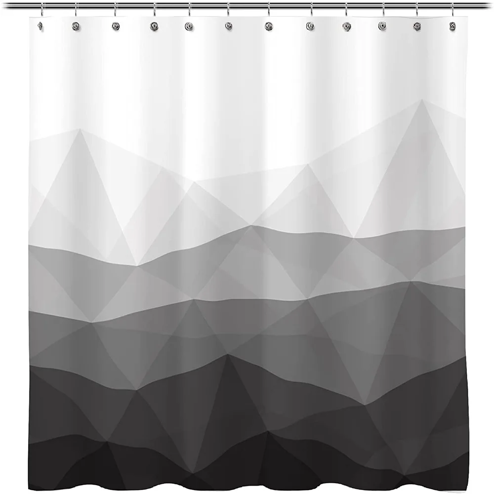 Geometric gradient ombre luxury shower curtain gray thick bath tub curtain,Water Resistant Bathroom Curtains with hooks