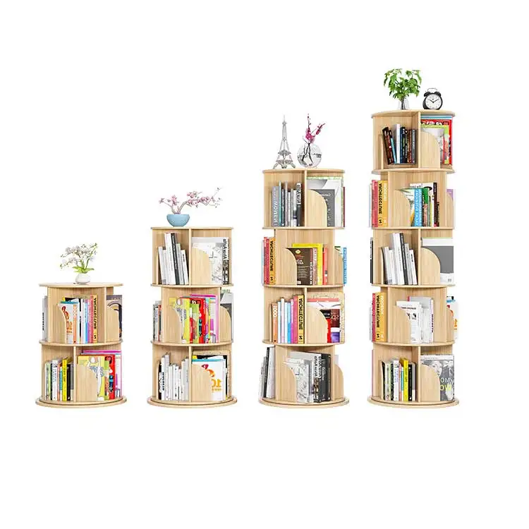 wholesale modern simple round Revolving book shelf natural modular Cute green pattern room bookshelf for kids
