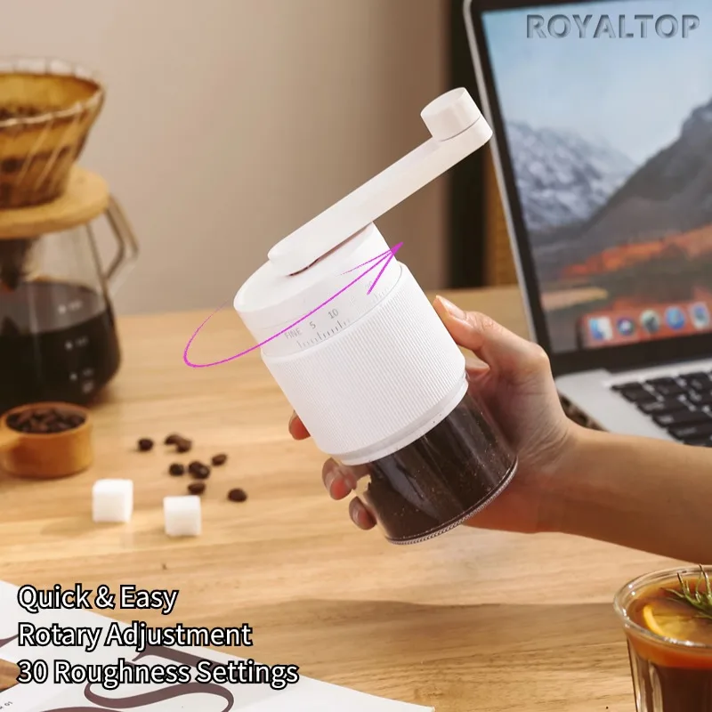 Smooth Grinding 25g Coffee Bean White Mills Conical Burr Manual Coffee Grinder With 30 Adjustable Settings