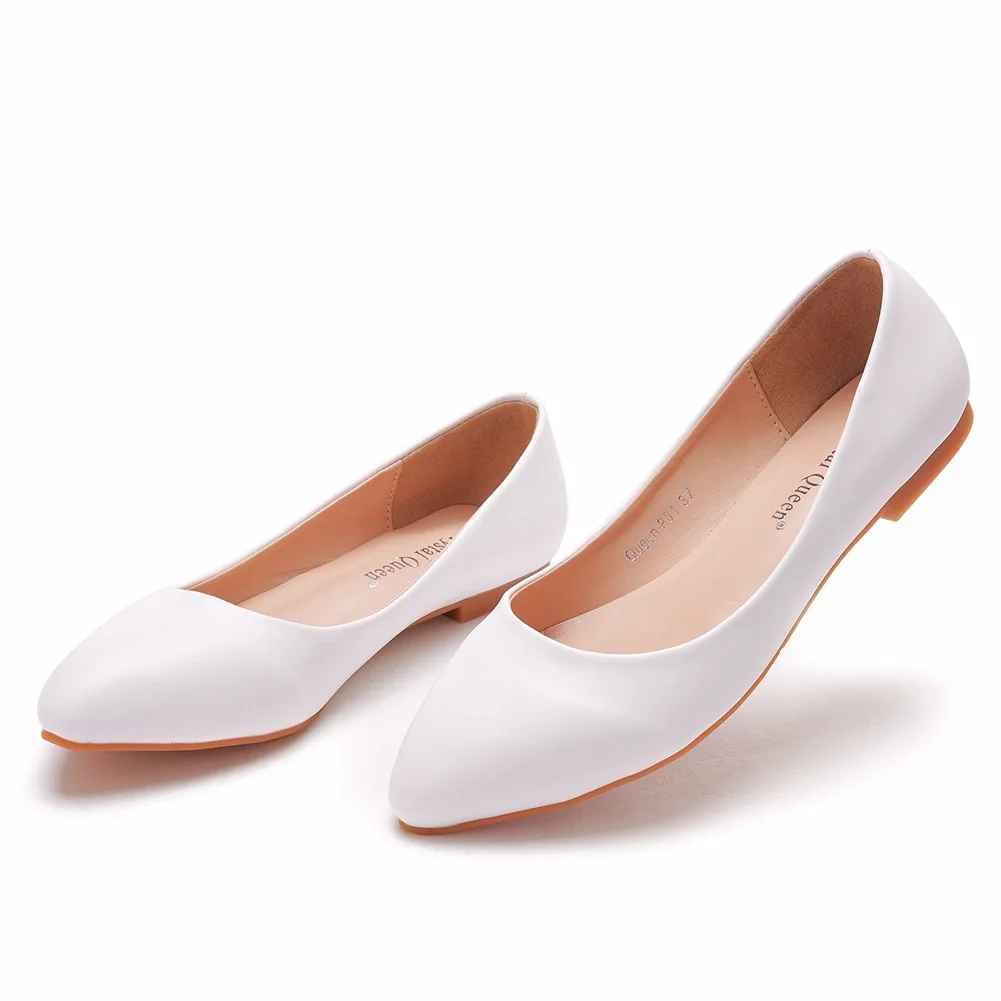 Ballet Flats Pointed Toe Comfortable Pu Leather White Casual Shoes Walking Style Slip on Dress Flats for Women