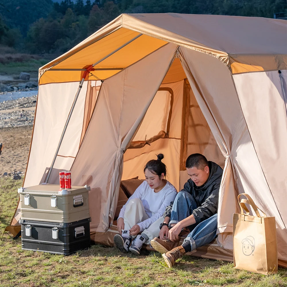 Cotton Canvas Large Family 4-Season Waterproof Beige Color Bell Tent Hunting Wall Tent with Roof Stove Jack Hole