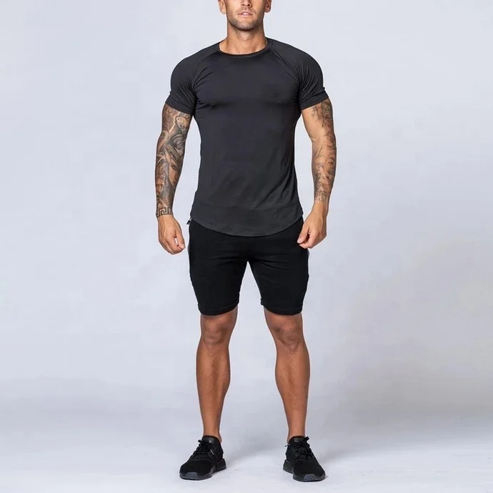 Elongated Gym T Shirt Longline Curved Hem OEM 95% Polyester 5% Elastane Men T Shirt