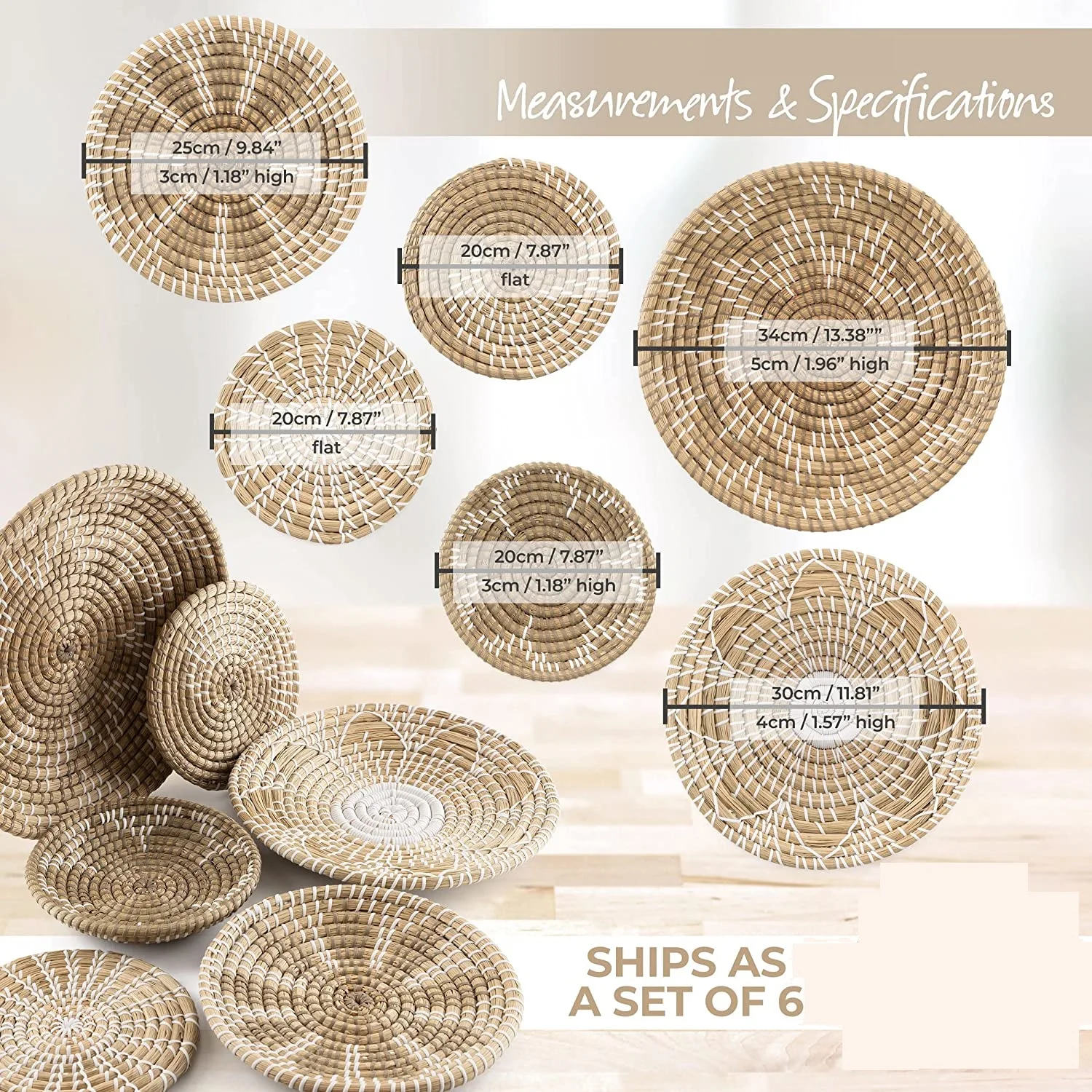 Oversized BOHO Room Jute Straw Handwoven Natural Wicker Woven Hanging Wicker Rattan Seagrass Storage Wall Basket Decor Set