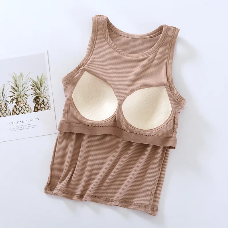 Wholesale High Quality Threaded Camisole With Bra Pad Vest Comfortable And Breathable Slim Bottom Shirt