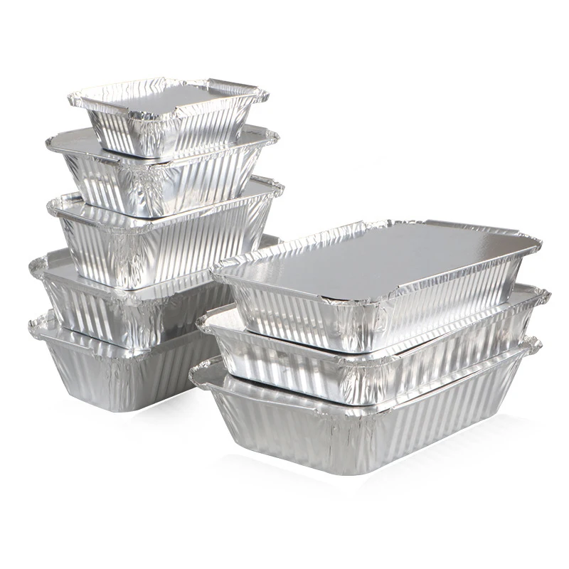 Disposable Barbecue Tin Foil Box Aluminum Foil Box Rectangular Tinfoil Lunch Box Fast Food Takeaway Insulation Packaging/