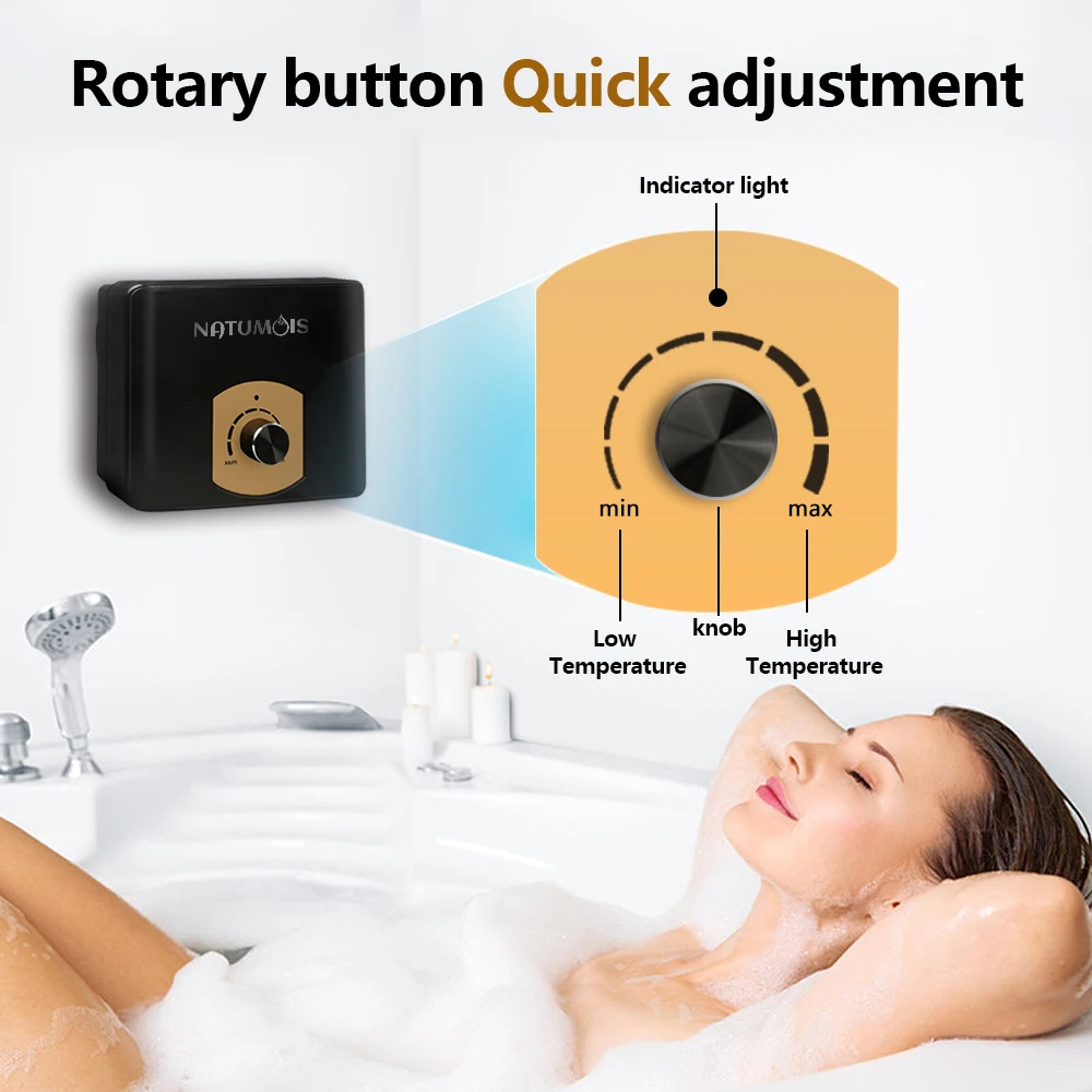 Compact Electric Water Heater 3500W-5500W Instant Knob Style Mini Over Temp Protection for Safe Showers