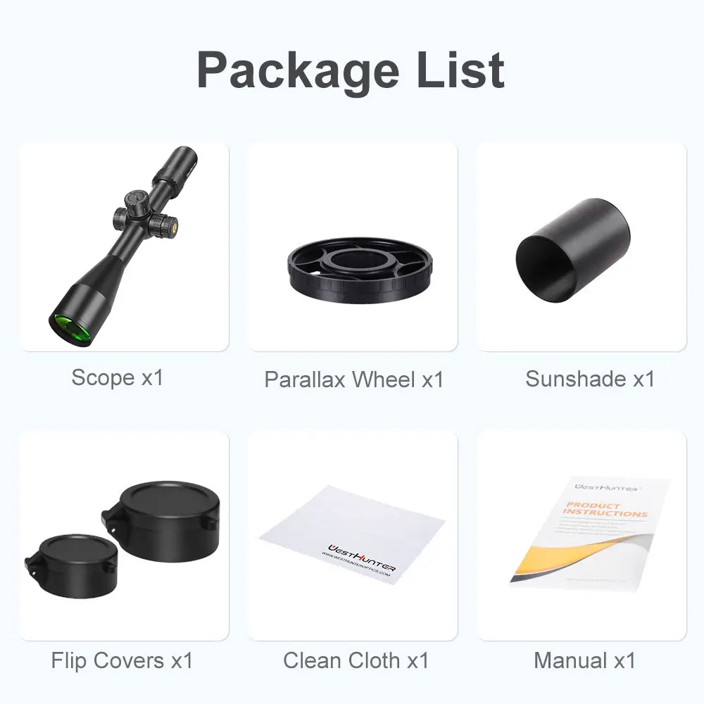 WestHunter HD GEN2 6-24x50 SFIR FFP Hunting Scope Illumination Reticle Optical Sights ZERO STOP Function