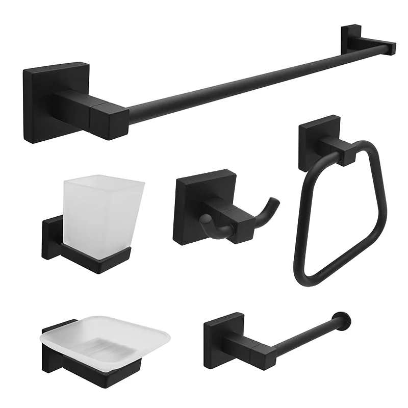 KAIIY Matt Black Wall Mounted Bathroom Accessories Home Decoration Glass Tumbler Holder Bathroom Cup Holder Tumbler