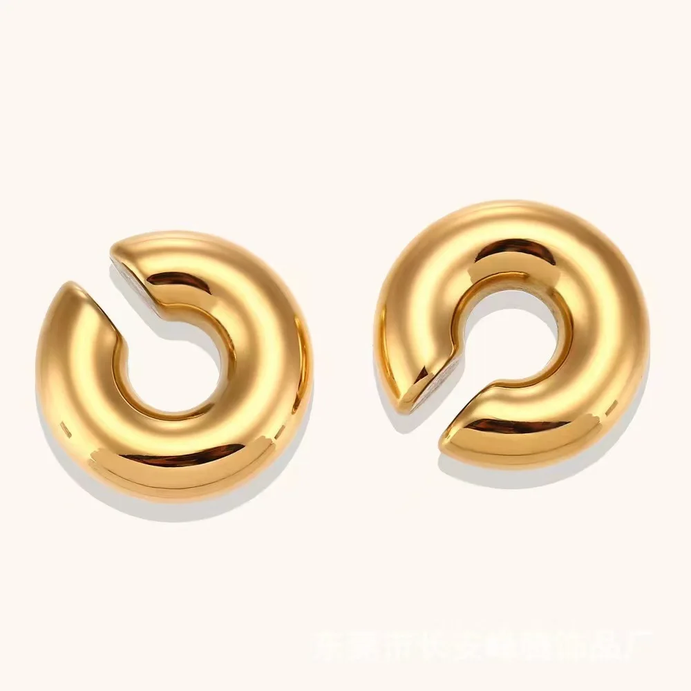 Ins trendy waterproof earring jewelry chunky gold hoops stainless steel jewelry earrings bold non pierced clip on earrings