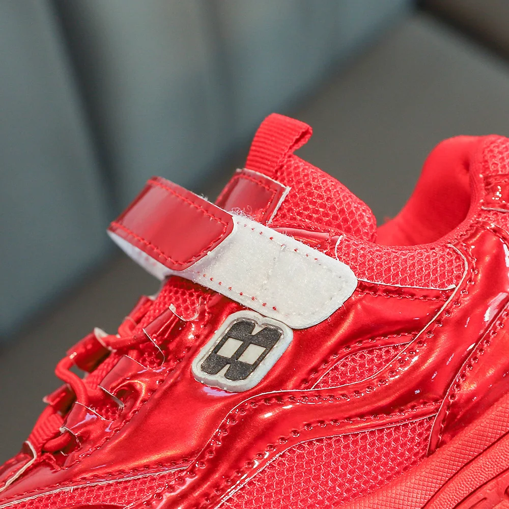 China manufacturer leather mesh pu wedge high heel red kids casual shoe glitter sneakers