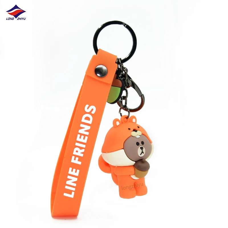 Longzhiyu 14 Years Keychain Manufacturer Custom 3D Cartoon PVC Keyrings Cute Frog Girl Bear Bee Soft Silicone Animal Keychains