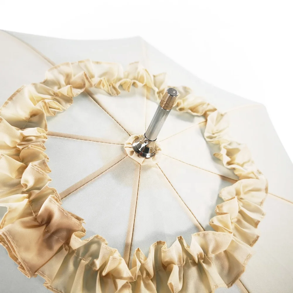 Gothic Lolita Lace Wood Handle J Shape Wedding Sunshade Sombrilla Umbrella For Ladies 23 Inch