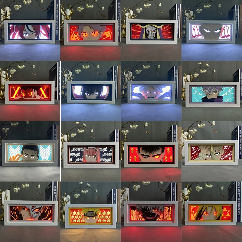 Anime Light Up USB Power Recharge Led Paper Shadow Painting Framed Tabletop Decor Lamp Night  Box Wall Art  Demon Slayer Gift