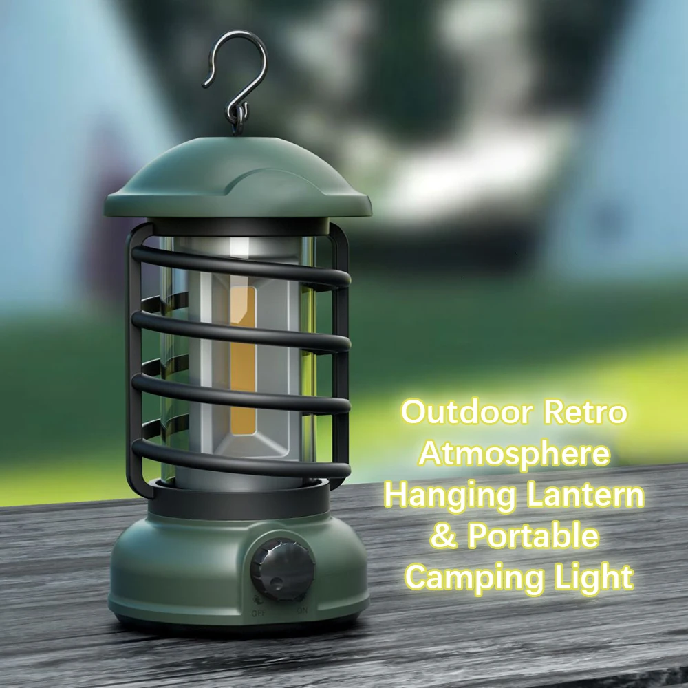 Newish Outdoor Garden Metal Hanging Lamp 3*AA Battery COB Retro Camping Light Lamp Vintage Portable LED Tent Camping Lantern