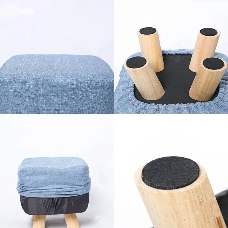 Living room furniture ottoman stool velvet fabric chair cheap color solid wood leg sofa change shoe
