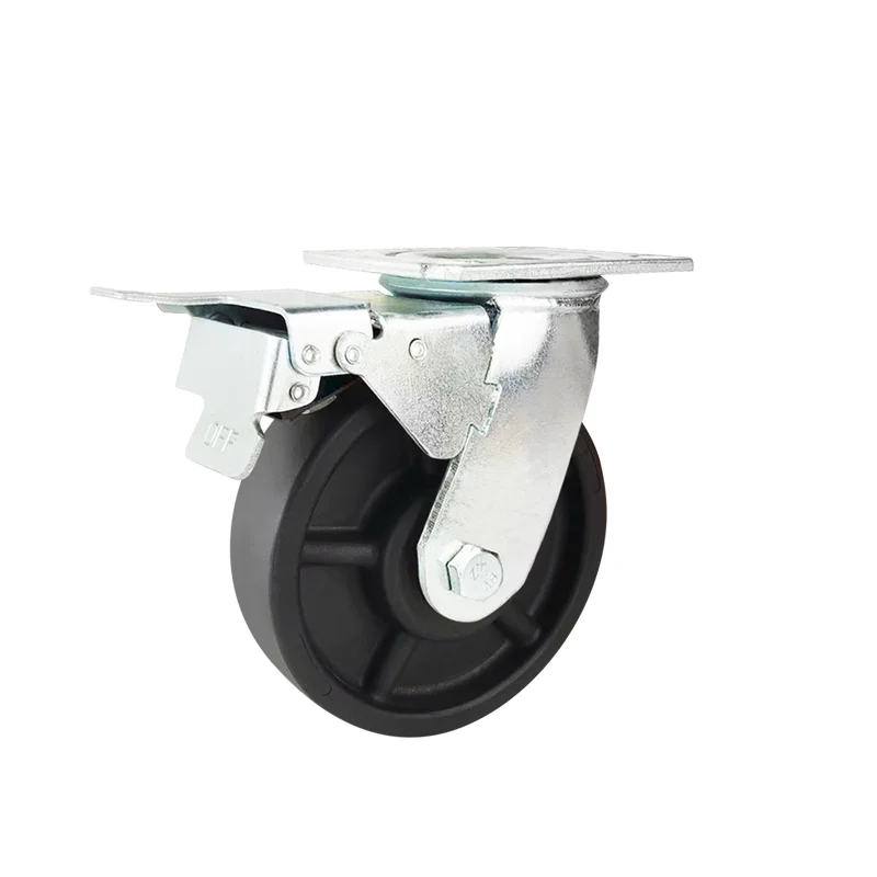High temperature caster wheel 5 inch black rigid/swivel/brake nylon wheel heavy duty  caster with brake for oven