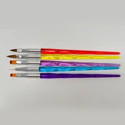 5PCS Professional Nylon Hair Nail Art Design Brush Set with Acrylic Colorful Glitter Penholder