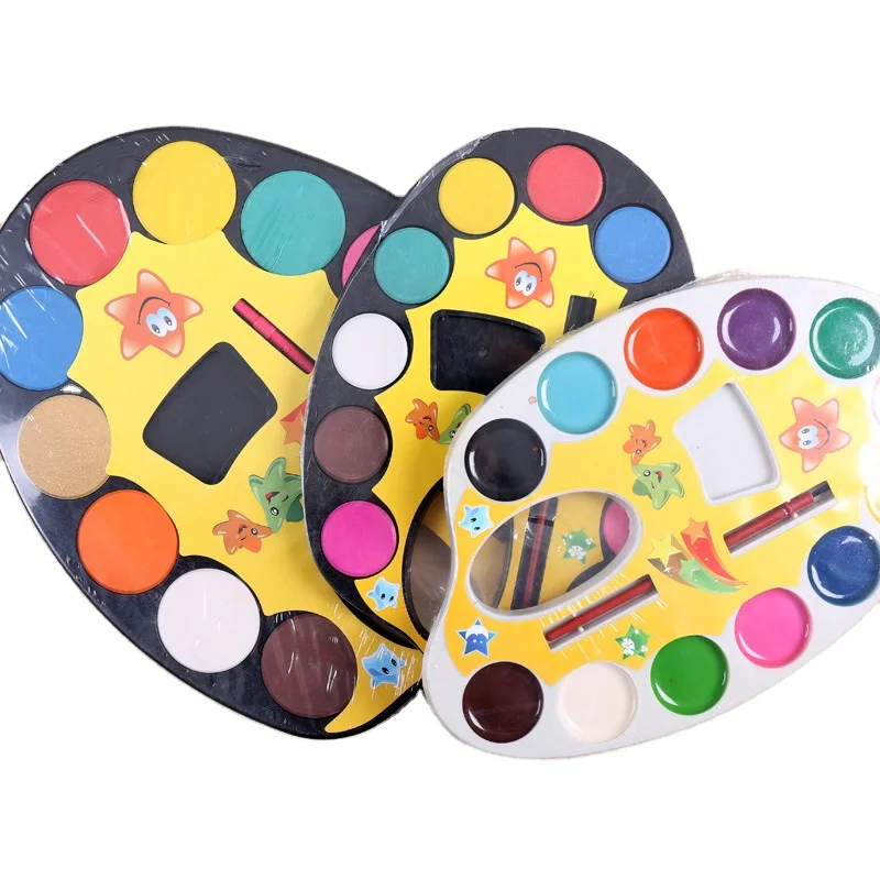 12 colors solid water color paint set with brush for kids