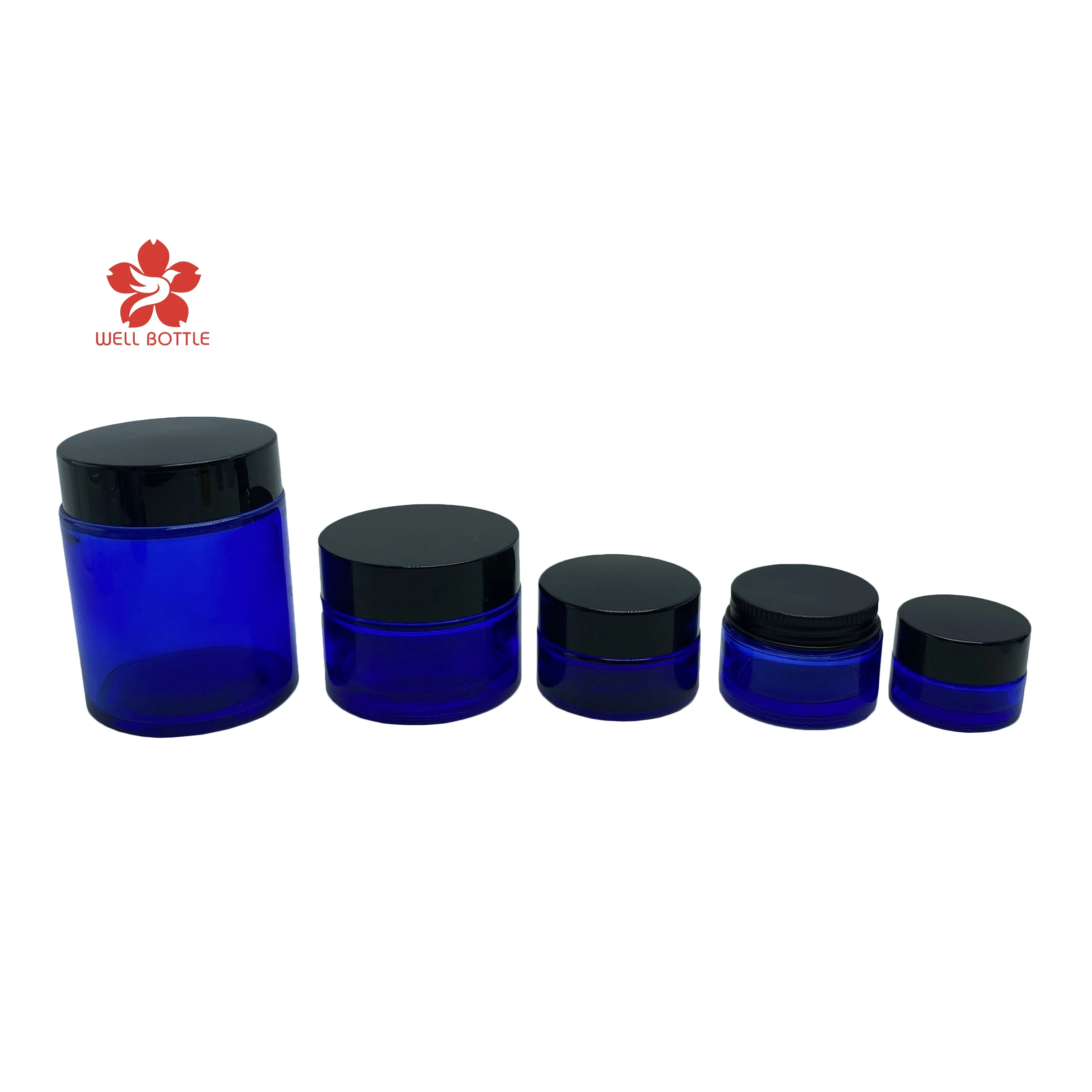 5ml 10ml 15ml 30ml 50ml 100ml 120ml blue custom cosmetic cream glass jar for lip balm body butter bath salt packaging GJ-53B